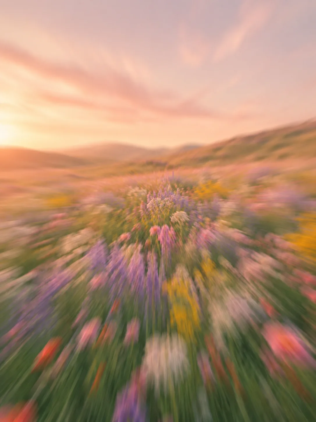 Wildflower meadow in warm afternoon light.